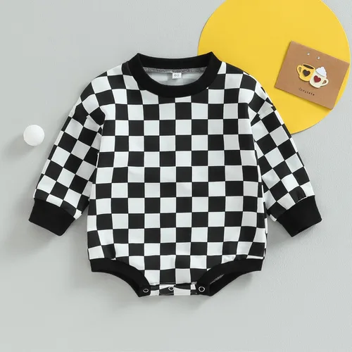 Vista 24 de Karuedoo Sudadera a cuadros para bebé niño y niña, mameluco de gran tamaño, manga larga, con burbujas, ropa neutra para otoño