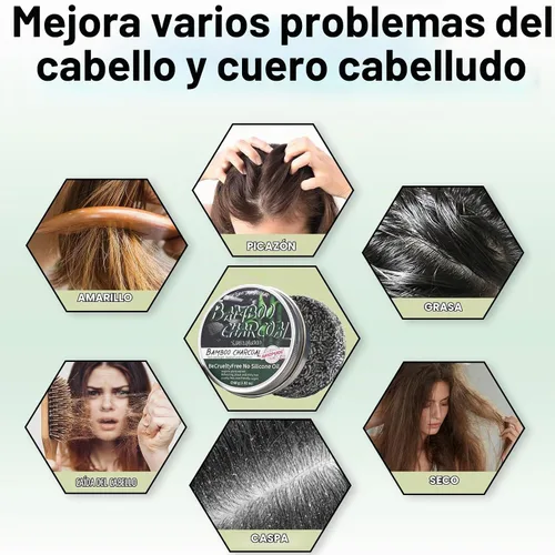 Vista 4 de Barra de champú de carbón de bambú para cabello gris, jabón negro para cabello gris, orgánico natural, champú y acondicionador para cabello