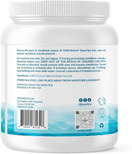 Vista 4 de LA SALT CO 1400 por debajo de 5 libras en tarro de sal del mar muerto, grano fino – baño de pies y spa, exfoliante corporal, 100% puro y rico