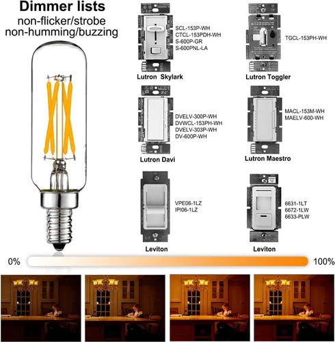 Vista 3 de LiteHistory Bombilla E12 regulable para candelabros de 60 W, paquete de 6 bombillas Edison E26 de 6 W = 60 W, 60 W, para candelabros, ventilador