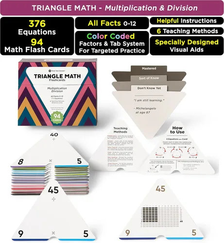 Vista 4 de Tarjetas Flash de matemáticas galardonadas – 711 hechos de multiplicación y división (0–12) – Tarjetas jumbo (8 cm x 13,2 cm), ayudas visuales, 2