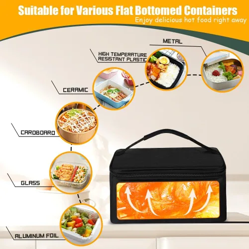 Vista 5 de Horno Portátil 100W Calentador de Alimentos, Lonchera Eléctrica de 12V/24V/110V Calentador de Alimentos para Adultos, Horno Microondas