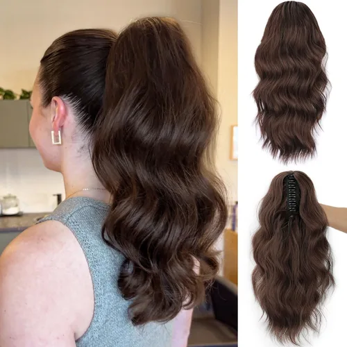 Vista 20 de FREEMEIGE Extensión de Cola de Caballo Negra con Cordón Extensión de Cola de Caballo Larga y Ondulada para Mujeres Extensión de Cabello de Cola de 1b