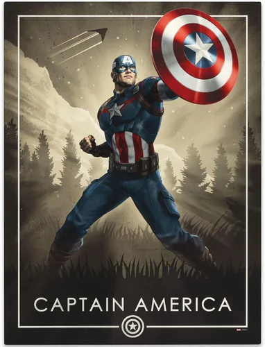Vista 8 de Open Road Brands Letrero de metal con texto en inglés «Marvel Capitán América», arte de pared para cueva o sala de cine