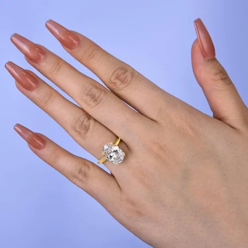 Vista 5 de PAFIDDY Impresionante anillo de compromiso de corte ovalado de 5 quilates para mujer, anillo de diamantes de imitación, anillo de promesa de plata