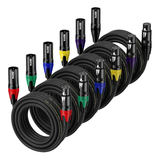 Vista 8 de EBXYA Cables XLR, paquete de 6 cables de micrófono XLR macho a hembra, cable de altavoz XLR equilibrado de 3 pines, cable de micrófono multicolor