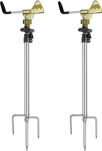 Vista 10 de Soporte para caña de pescar para suelo, paquete de 2, altura ajustable de 57-87cm, soporte para caña de pescar ajustable de 360 grados y fácil