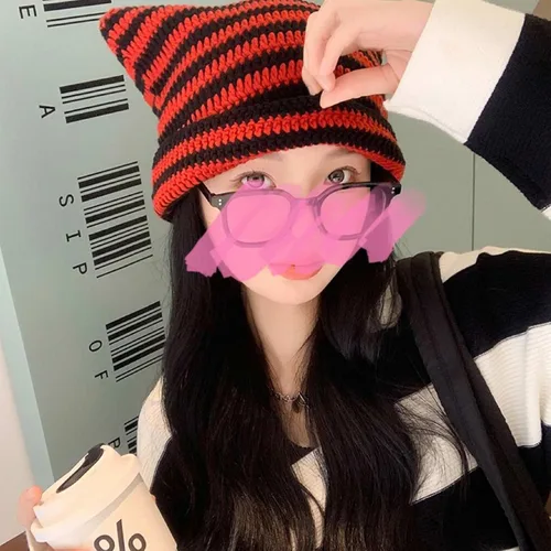 Vista 2 de CATMICOO Y2k Beanie Knit Cat Ear Beanies - Gorros de ganchillo para mujer