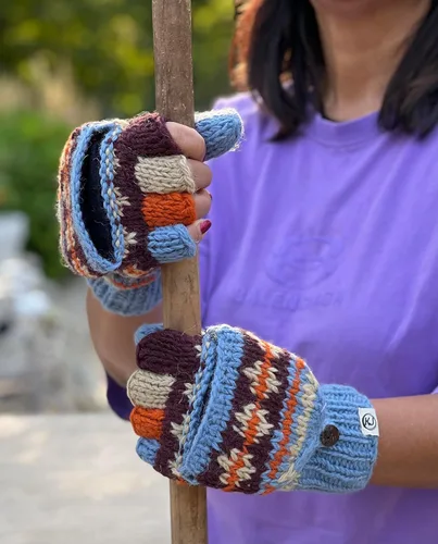 Vista 7 de Nepal - Juego de guantes y gorro de lana de esquí
