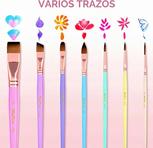 Vista 4 de Nicpro Juego de 7 pinceles de pintura facial, pinceles estéticos pastel