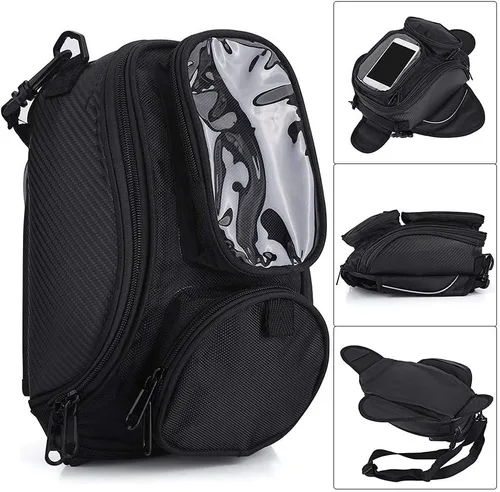 Vista 8 de Aramox Bolsa de motocicleta, negro universal motocicleta motocicleta montar fuerte aceite magnético combustible bolsa superior transparente, Popular