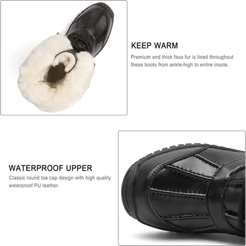 Vista 4 de Botas de invierno para mujer, impermeables, cálidas, con forro de piel sintética, botas de nieve para mujer, botas de nieve a la moda, botas de pato