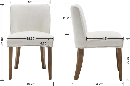Vista 3 de chairus Juego de 4 sillas de comedor de granja, cómodas sillas de cocina tapizadas de tela de lino, sillas de comedor de madera marrón nogal