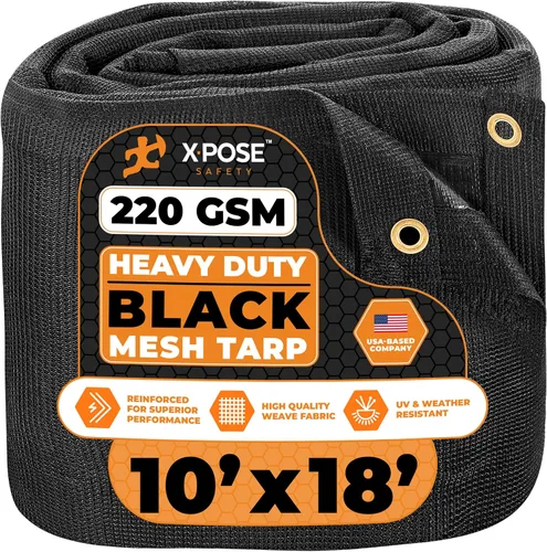 Vista 41 de Xpose Safety Lona de malla resistente, 4 x 10 pies, cubierta protectora negra multiusos con flujo de aire, uso para amarres, sombra, vallas, toldos