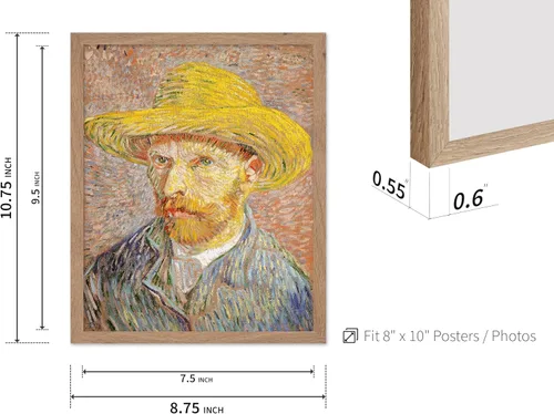Vista 3 de Poster Master Póster clásico de Van Gogh, impresión impresionista vintage, regalo para artista, pintor, autorretrato, sombrero de paja, dibujo