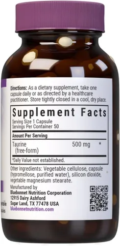Vista 2 de Bluebonnet Taurina 500 mg Cápsulas de vitaminas, 50