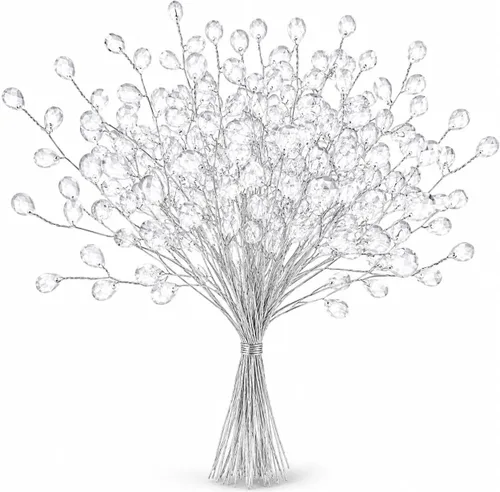 Vista 12 de IMIKEYA Ramos de tallos de perlas: 100 palitos de perlas de cuerda, guirnalda de perlas de 0.157 in, cadena de perlas florales con cuentas