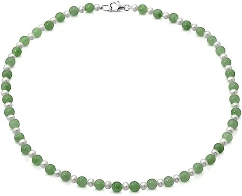 Vista 2 de Regalia by Ulti Ramos .925 Sterling Silver Genuine 6mm Jade and Freshwater Cultured Pearl Necklace, Bracelet, and Stud Earrings Jewelry