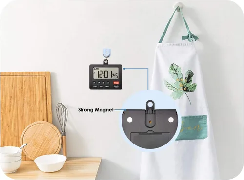 Vista 5 de Jayron Temporizador digital de escritorio de cuenta regresiva para cocina, cronómetro, conteo, agujero magnético para colgar, alarma fuerte