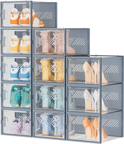 Vista 10 de SIMPDIY - Paquete de 12 cajas de almacenamiento de zapatos XL, organizador de zapatos para armario, cajas de almacenamiento de zapatos de plástico