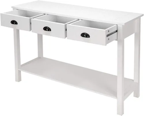 Vista 4 de WATERJOY Mesa de sofá consola de 47 pulgadas con 3 cajones de almacenamiento y 1 estante, color blanco