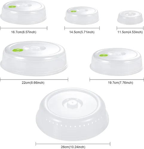 Vista 7 de Juego de fundas para salpicaduras de microondas, 6 tamaños, 10 a 4.5 pulgadas, transparente con rejillas de ventilación, protectores contra