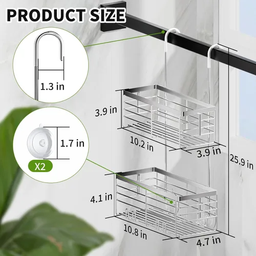 Vista 6 de SHANSHUI Organizador de Ducha Colgante, Organizador Doble para Baño, Cesta Organizadora de Ducha, Soporte para Champú, Estante de Ducha sobre Puerta