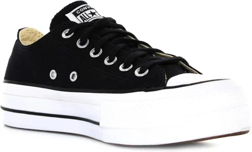 Vista 2 de Converse Chuck Taylor All Star Low Top (versión internacional), tenis deportivos para mujer de EE. UU, Elevador de lonaNegroBlancoBlanco