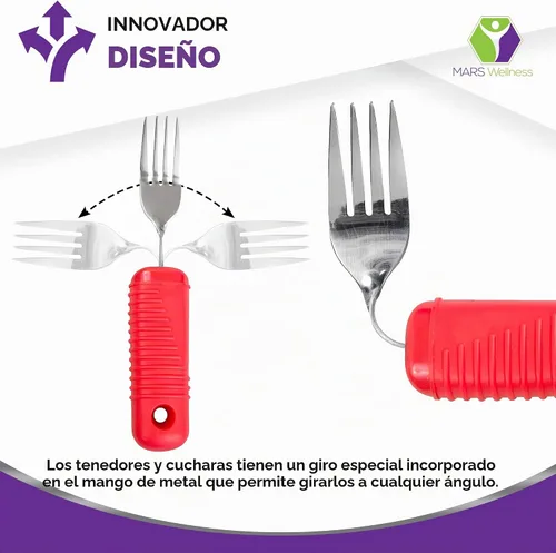 Vista 4 de Juego de utensilios rojos de fácil agarre de 3 piezas, tenedor flexible