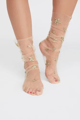 Vista 3 de Calcetines de tul con purpurina caliente y estrellas para mujer Oro