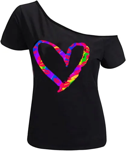 Vista 68 de MAGICMK - Camiseta casual para mujer, con estampado de labios y hombro descubierto, talla extragrande