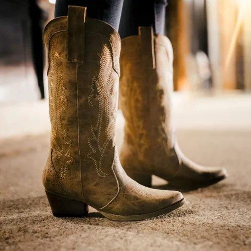 Vista 4 de HISEA - Botas vaqueras Rollda para mujer, con punta alargada y de estilo del lejano oeste