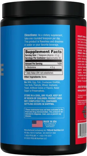 Vista 4 de ProLab Glutamine Powder 400g, Pure L-Glutamine Supplement for Muscle Recovery, Endurance & Immune Support,Unflavored, Post-Workout Recovery Amino
