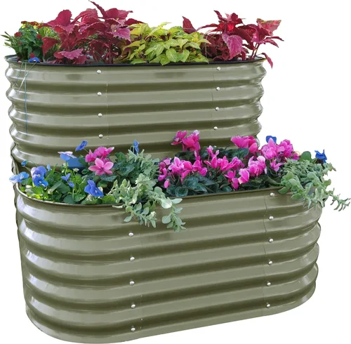 Vista 11 de Vego garden Jardinera elevada en cascada de metal galvanizado para verduras, hierbas y flores, verde británico