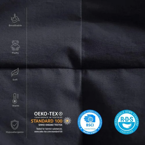 Vista 6 de Lujoso edredón de plumón de ganso para todas las estaciones, tamaño Queen, color negro clásico, caja deflectora de alta calidad, 1200 hilos, funda
