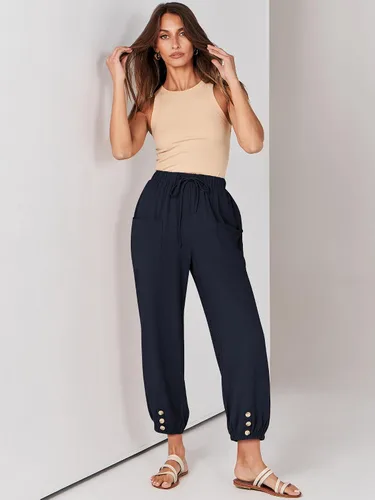 Vista 6 de ANRABESS Pantalones de lino de verano para mujer, estilo casual, pierna ancha, con cordón en la cintura, pantalones palazzo recortados