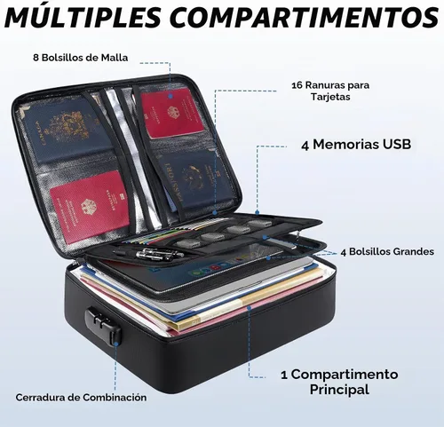 Vista 3 de BALEINE Caja de Documentos Ignífuga con Cerradura, Bolsa de Documentos Ignífuga Portátil Impermeable Cajas de Archivos Ignífugas para Documentos