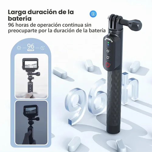 Vista 4 de Control remoto Selfie Stick recargable impermeable 39.4 in estirable compatible con cámara de acción Insta360/Gopro y iOS Android Smartphone
