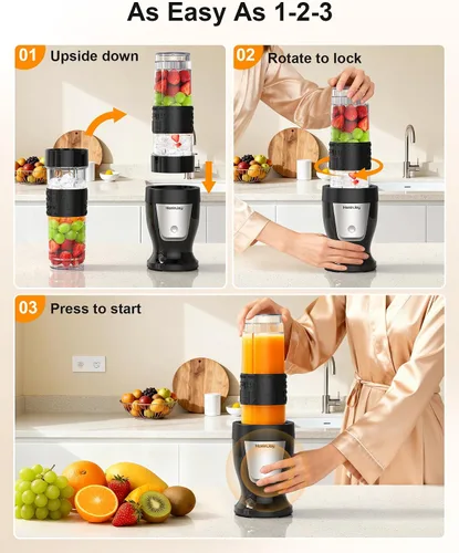 Vista 4 de Licuadora de batidos, licuadora personal de 650 W para batidos y licuados con taza molinillo y 2 tazas portátiles sin BPA (20 onzas + 14 onzas)