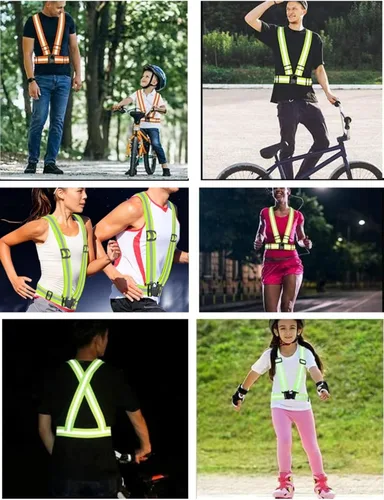 Vista 4 de Chaleco reflectante para correr, cinturón reflectante, chaleco de seguridad ajustable, para correr por la noche, montar al aire libre, cinta