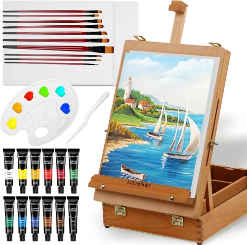 Vista 9 de Caballete de mesa de madera Falling in Art, caballete de escritorio de madera de haya Pintura, caballete de dibujo artístico portátil