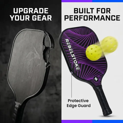 Vista 9 de Pickleball Paddles Set of 4 – Premium Fiberglass Paddle Set with 14mm Polypropylene Honeycomb Core – Complete Bundle with 8 Indoor/Outdoor Balls &