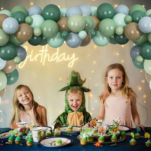 Vista 3 de Globos azules, verdes y marrones, globo verde pastel salvia de 12 pulgadas, globo azul polvoriento para bosque de dinosaurios, cumpleaños temático
