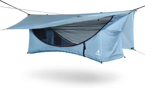 Vista 13 de Haven Tents Hamaca Tienda Plana - Hamaca Impermeable para Acampar con Mosquitera, Almohadilla Aislante y Toldo Impermeable - Haven Tent, Haven XL