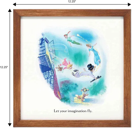 Vista 6 de Disney Peter Pan - Decoración de pared de madera enmarcada con libro dorado – Ilustración de libro de cuentos, arte de pared de Peter Pan
