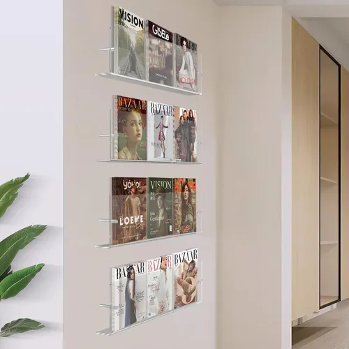 Vista 9 de DuvinDD Paquete de 2 soportes acrílicos para revistas, soporte para folletos, soporte de pared de 24 pulgadas, estante colgante transparente