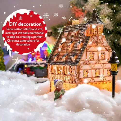 Vista 4 de EIMMBD Decoración de nieve de algodón de Navidad de 12.4 onzas, nieve esponjosa para decoración de Navidad, nieve artificial para el hogar, aldea