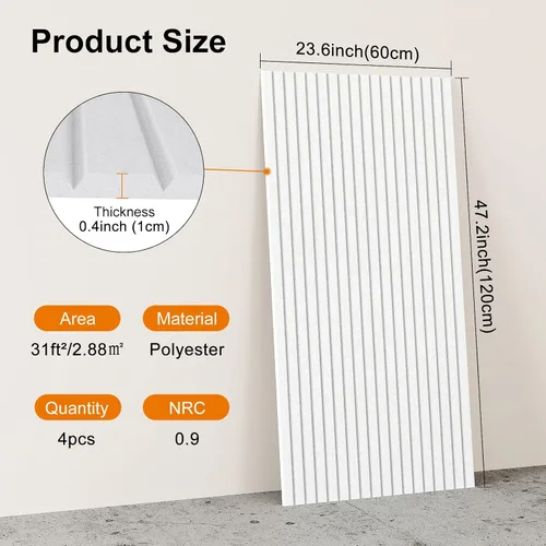 Vista 2 de 4 piezas de paneles acústicos, paneles decorativos insonorizados de 47''x23.6'', paneles grandes autoadhesivos que absorben el sonido para oficina