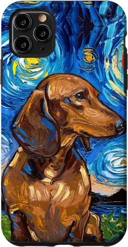 Vista 13 de Aja - Carcasa para iPhone 17 de pelo corto marrón con diseño de perro de noche estrellada Doxie