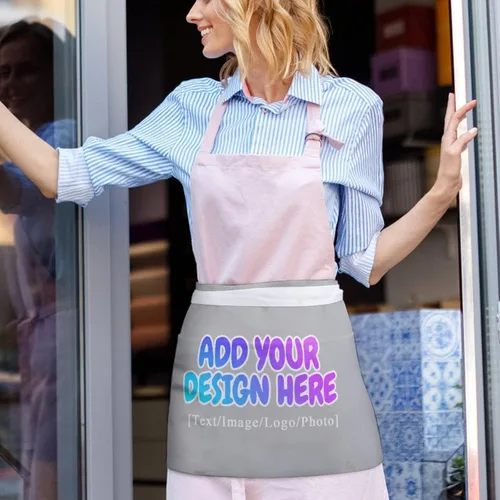 Vista 85 de AXKEUDO Delantal personalizado con bolsillos, delantales de cintura para camarera para cocinar en casa, restaurante, servir trabajo